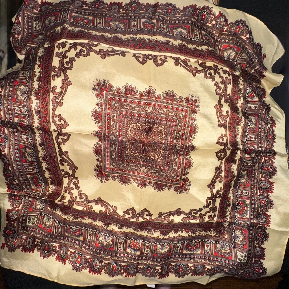 Vintage La Dear Brown & Tan Square Scarf – Intricate Design – Made in Italy